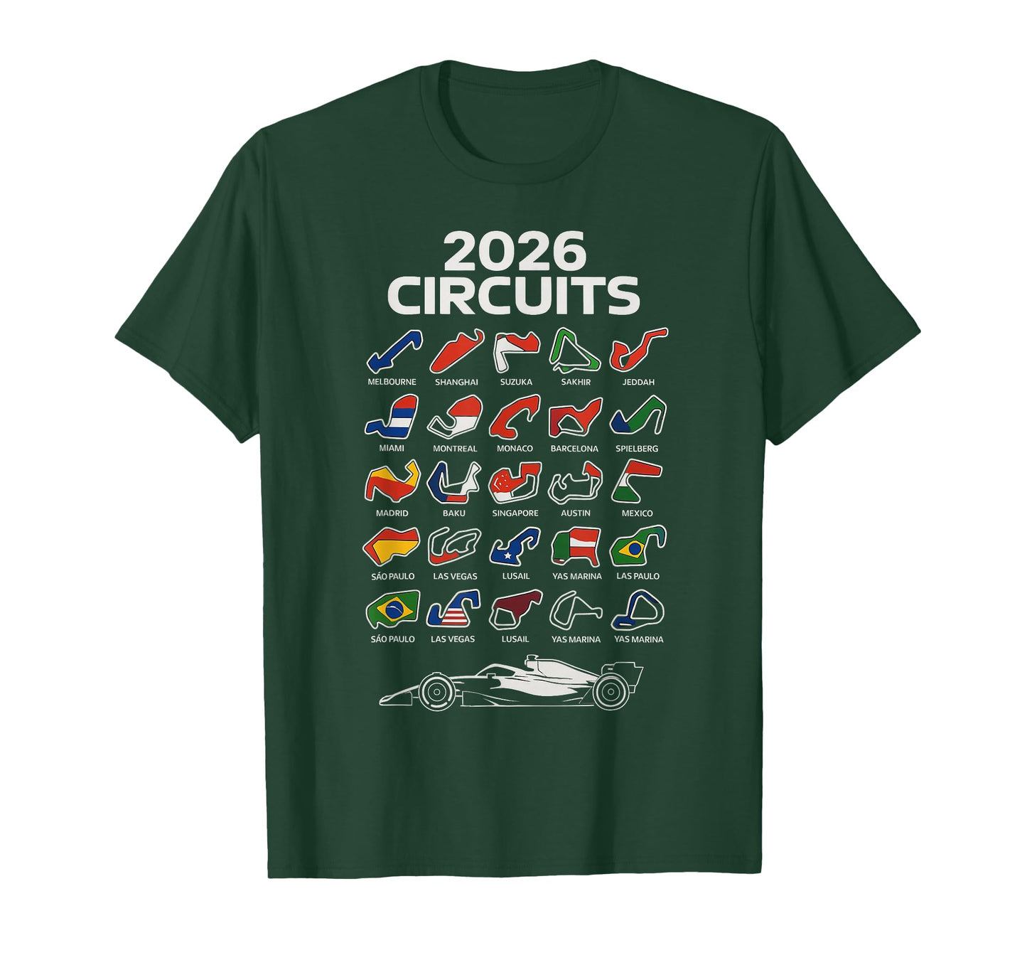 2026 Calendar Circuit Racing Car Silhouette T-Shirt