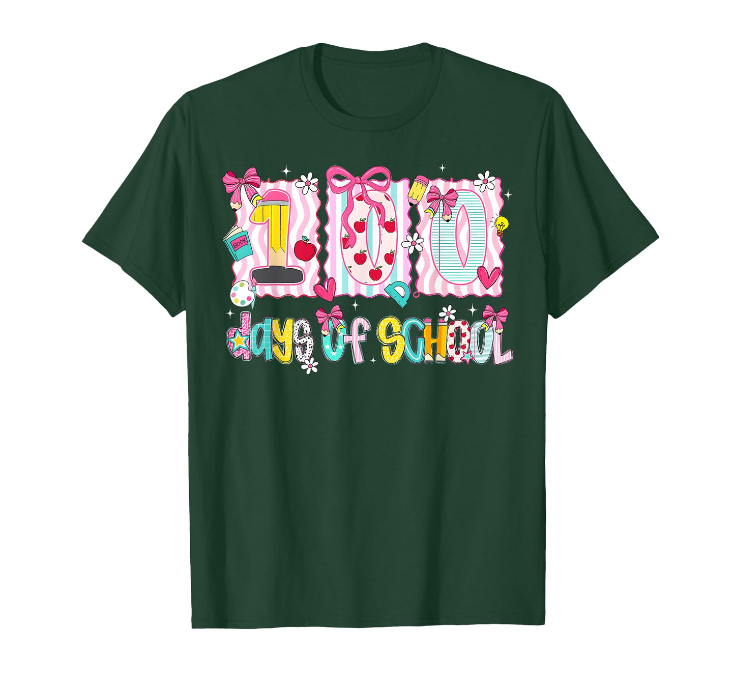 Preppy 100 Days of School Coquette Bow Girl Women Teacher T-Shirt