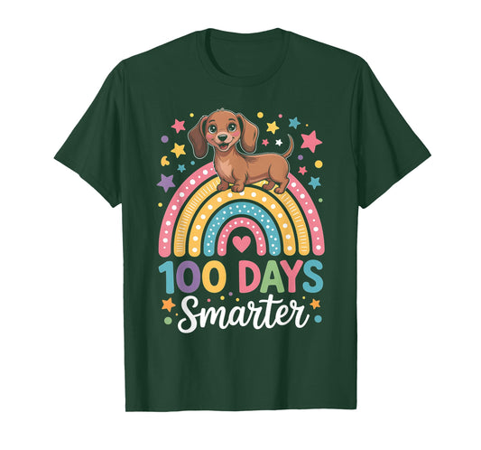 100 Days Smarter Dachshund Dog Rainbow 100th Day of School T-Shirt