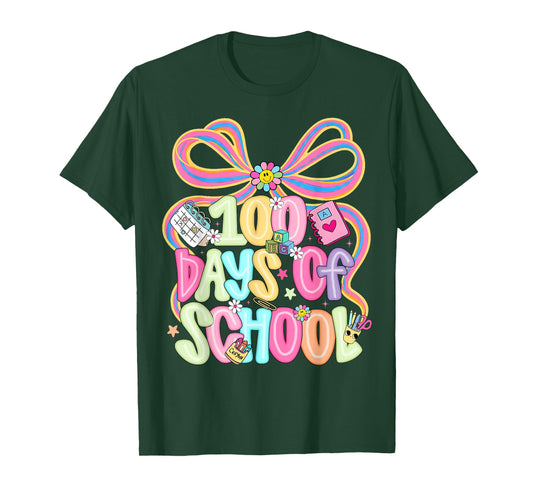 Happy 100 Days of School Coquette Bow Girl Women Teacher T-Shirt