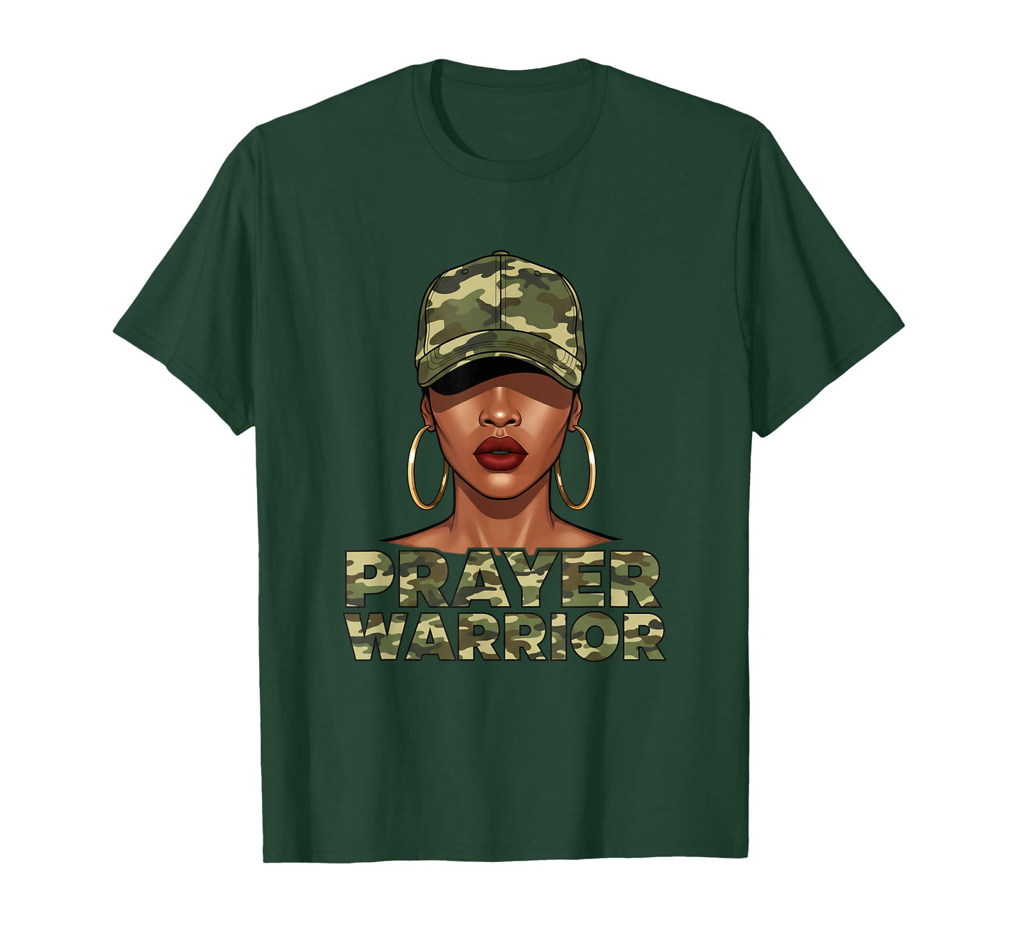 Christian Camo Prayer Warrior, Afro Black Woman Faith Art T-Shirt