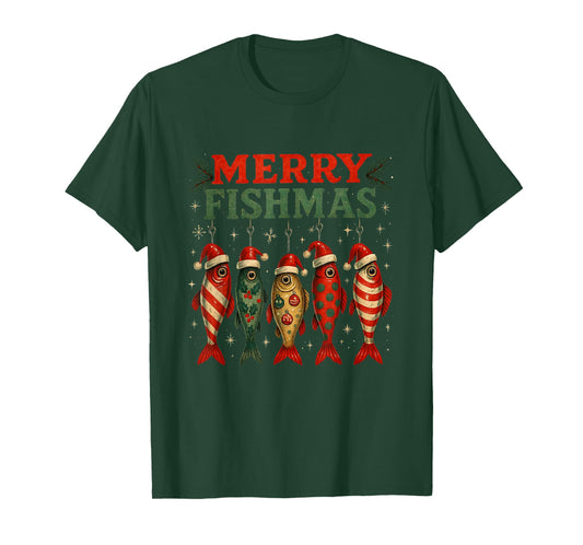 Merry Fishmas Funny Fishing Christmas Design T-Shirt