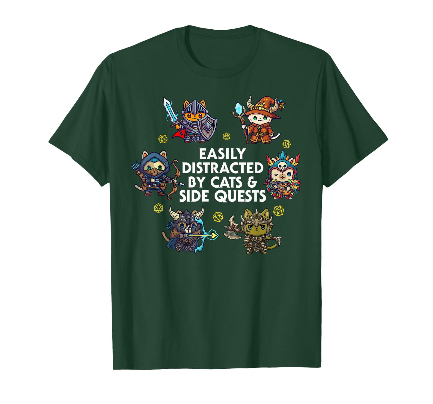 Nerd ADHD Cat Funny RPG Gamer Cats Side Quest Men Women Kids T-Shirt