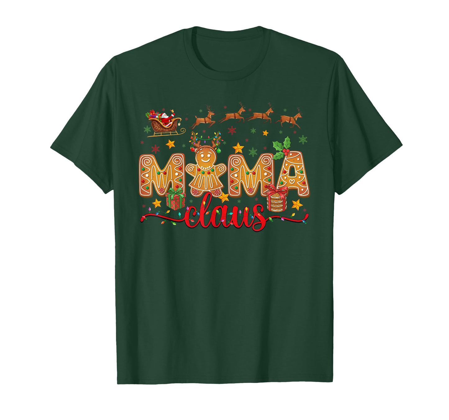 Mama Claus Christmas Lights Pajama Family Matching T-Shirt