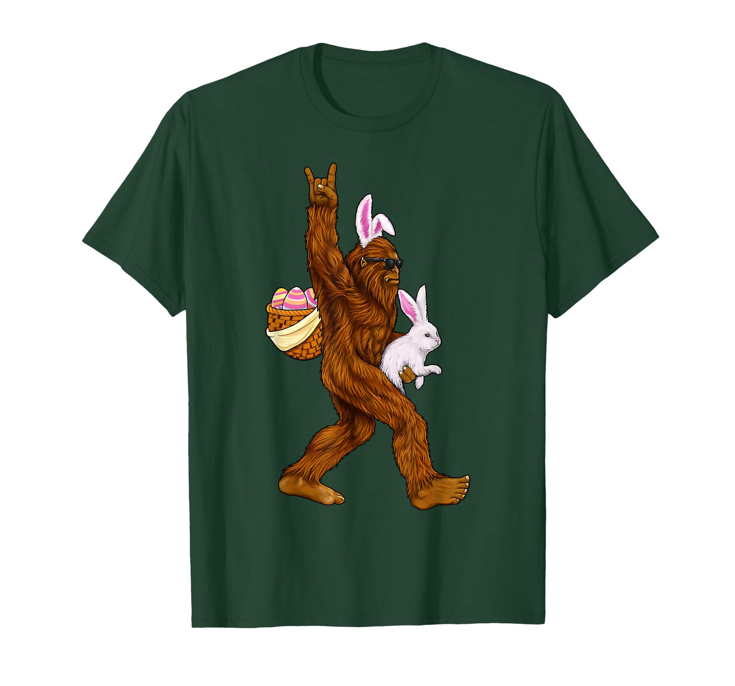 Funny Bigfoot Rock On Rabbit Easter Men Boy Kid T-Shirt