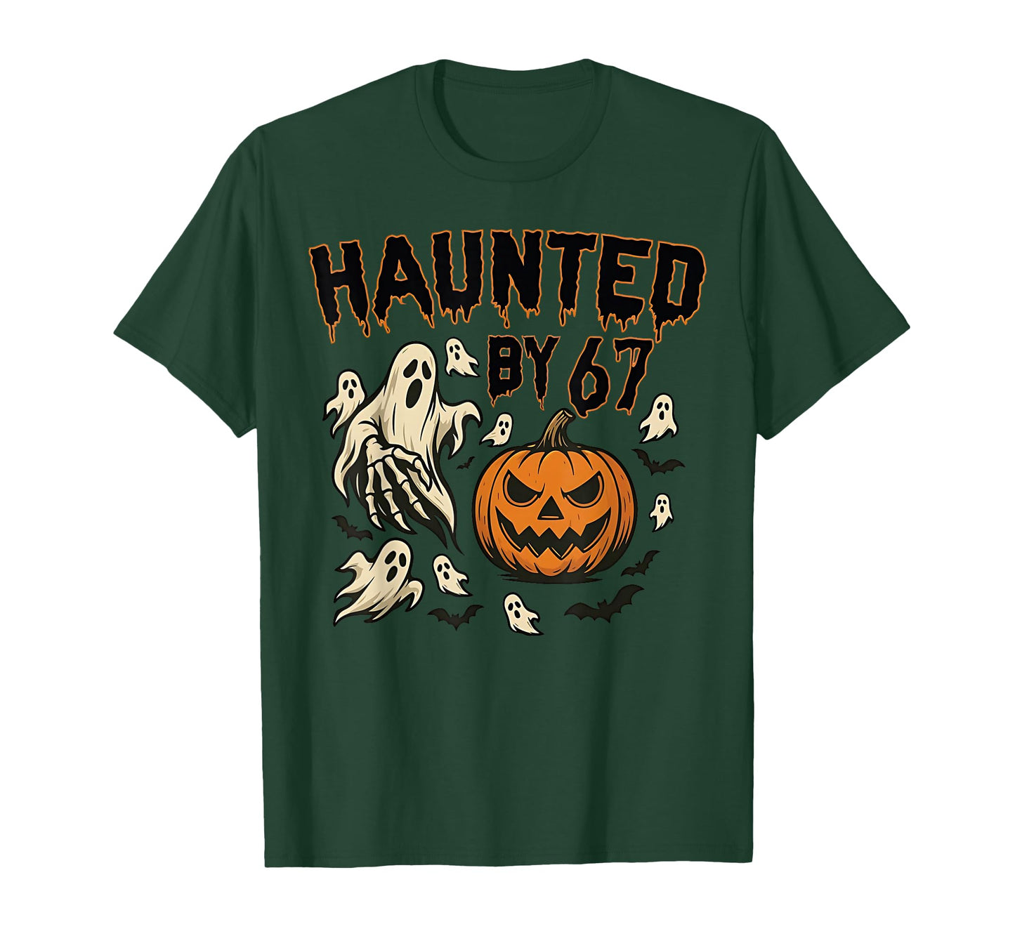 Haunted by 67 Pumpkin Ghost Meme Halloween Six Seven Kids T-Shirt