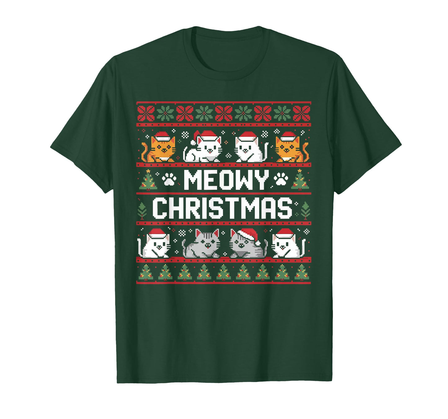 Meowy Catmas Cute Kitten Santa Hat Christmas Cat Lover T-Shirt