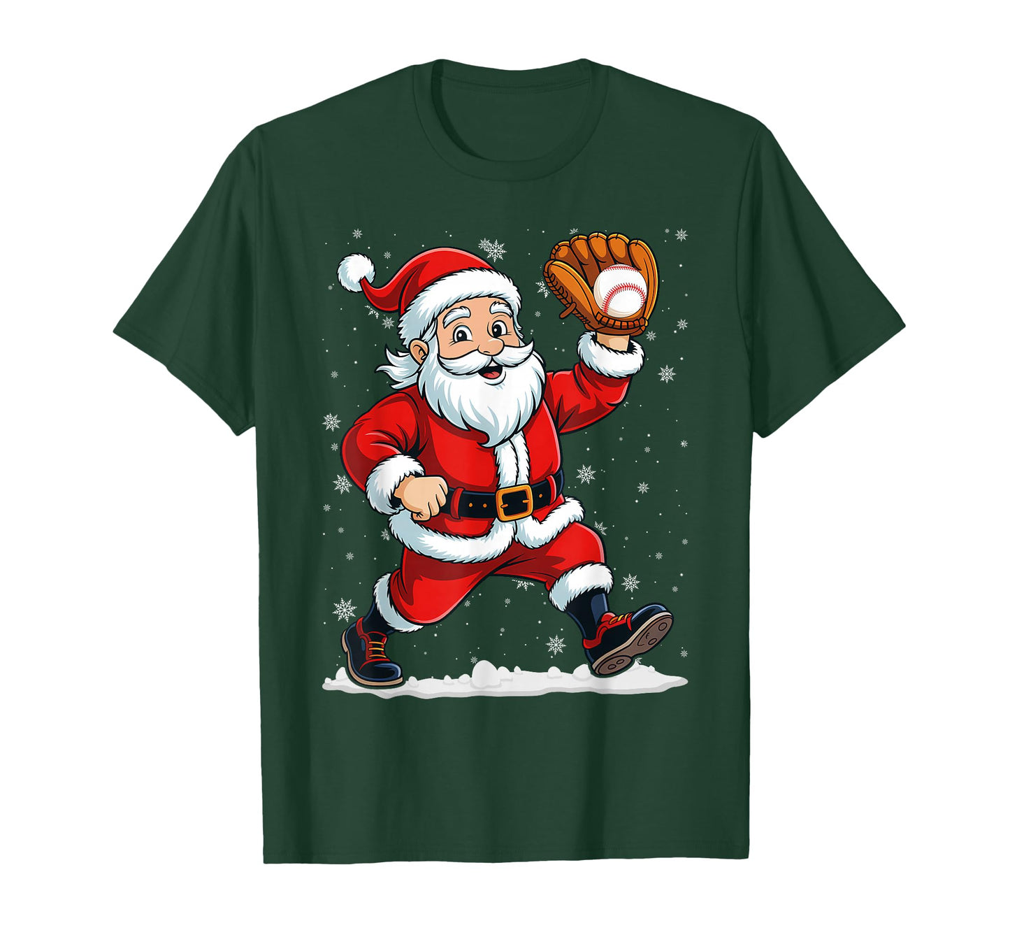 Boys Men Xmas Pitcher Santa Claus Christmas Baseball T-Shirt