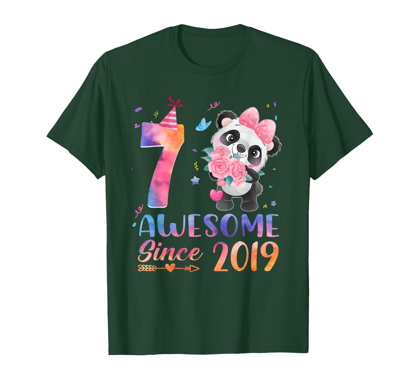 7 Years Old 7th Birthday Panda Awesome Since 2019 T-Shirt