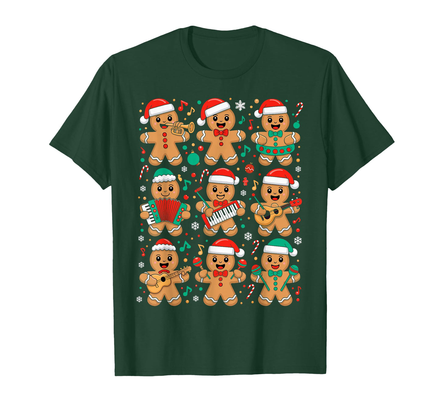 Music Teacher Christmas Gingerbread Playing Musical Musician T-Shirt