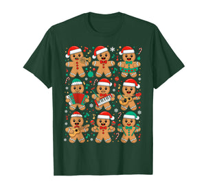 Music Teacher Christmas Gingerbread Playing Musical Musician T-Shirt