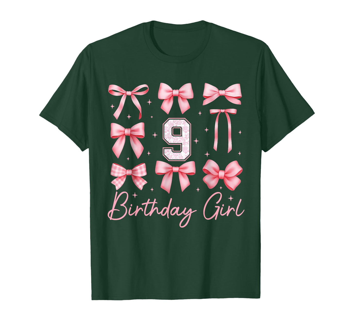 9th Birthday Girl Coquette Bow Pink Floral Toile 9 Year Old T-Shirt