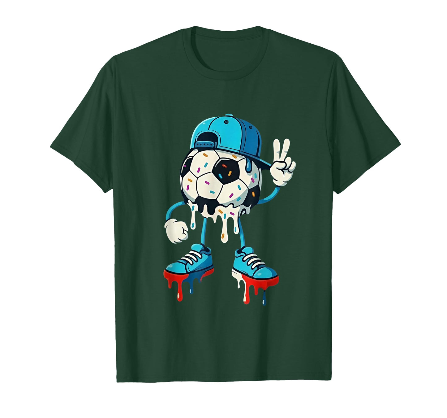 Drippy Soccer Ball Peace Hand Cool Street Art Design T-Shirt