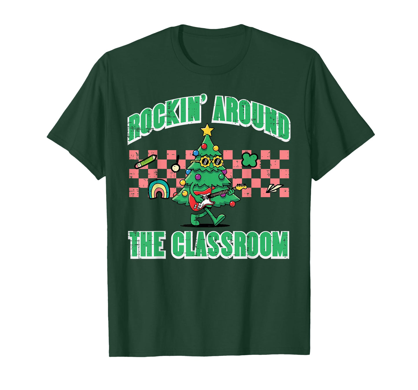 Christmas Tree Rockin Around Classroom Xmas Teacher Women T-Shirt