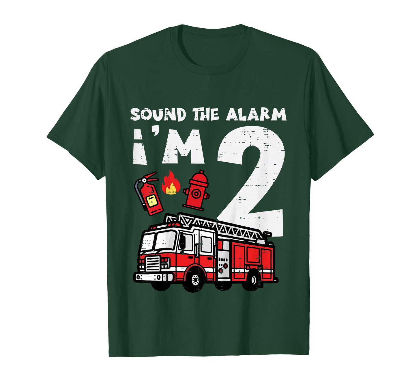 Kids Sound The Alarm Im 2 Firetruck 2nd Birthday Bday Boys Kids T-Shirt