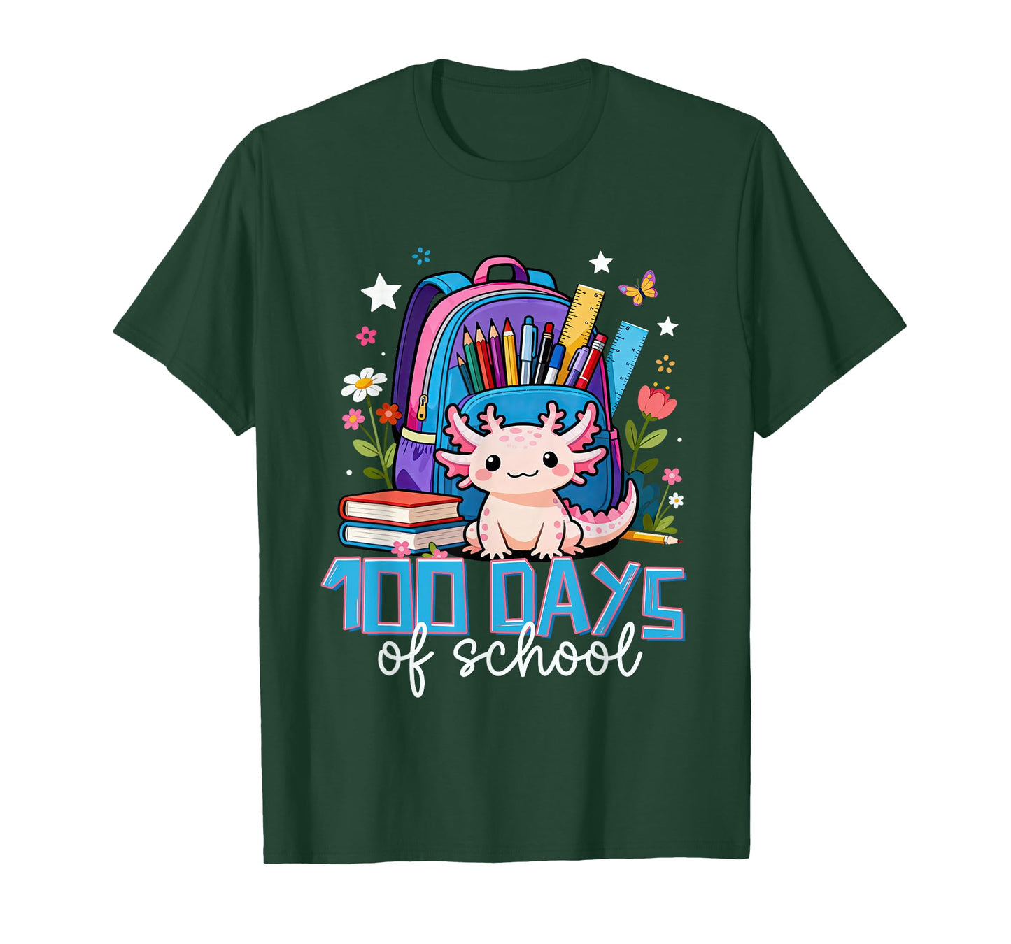 100 Days of School Axolotl Elementary-School Girls Kids T-Shirt