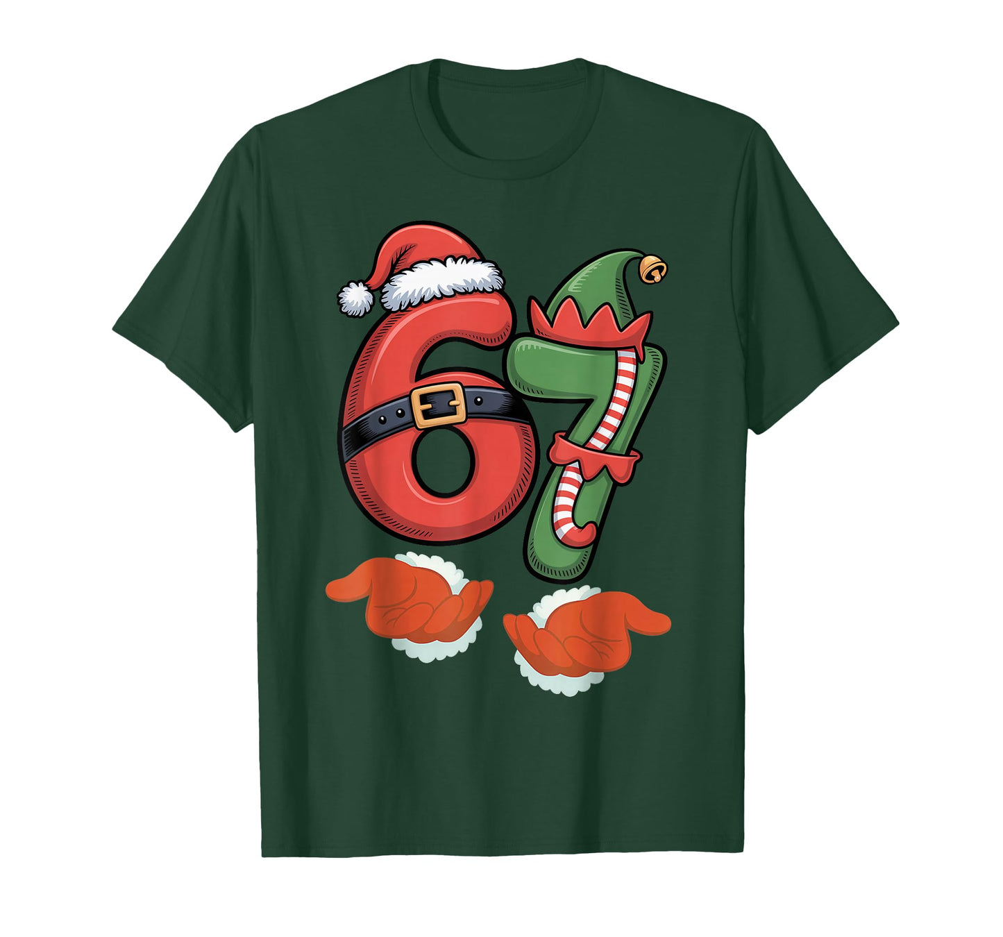 Viral 67 Christmas 67 Meme Santa Elf - SIX Seven Santa Hand T-Shirt