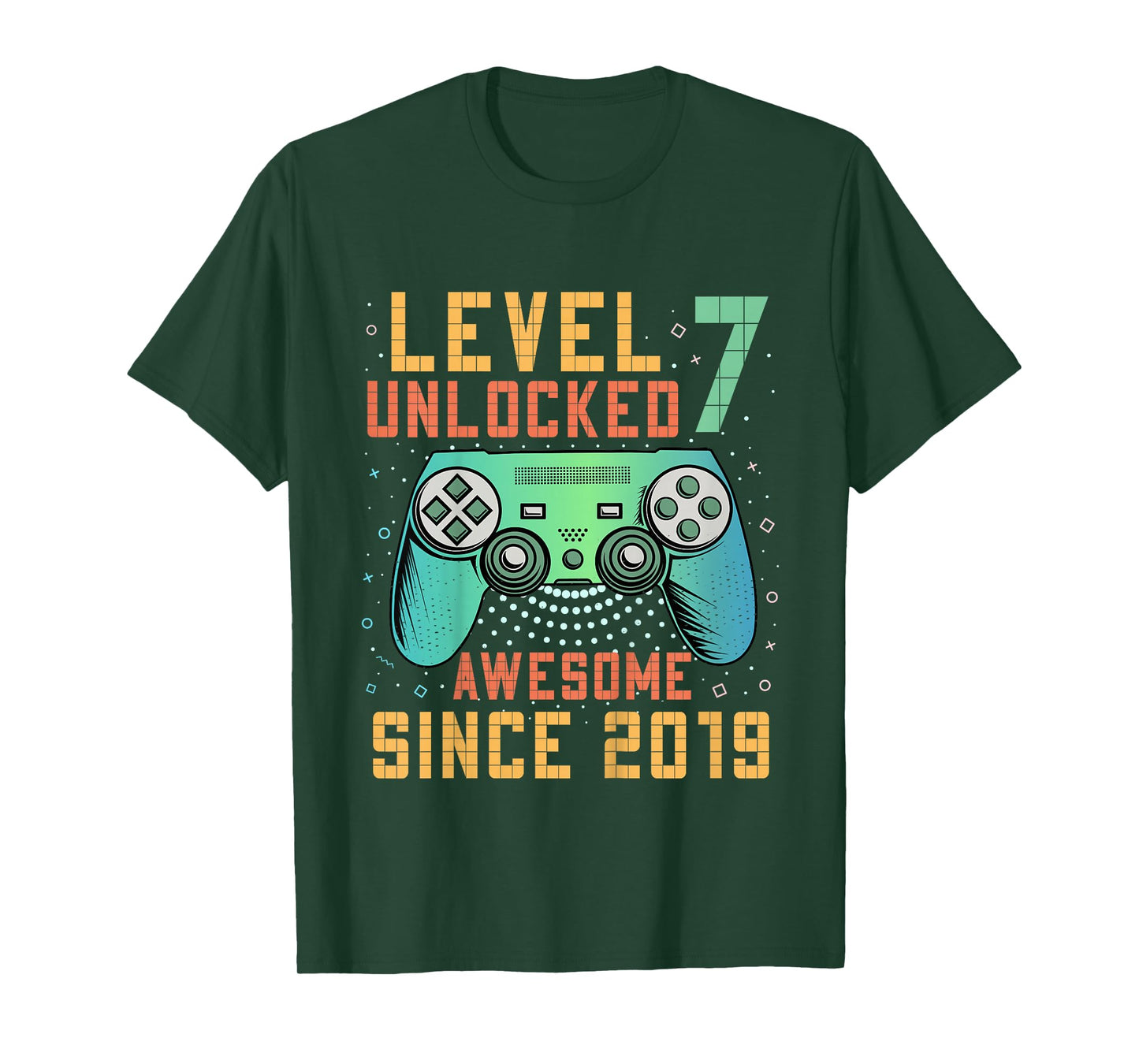 Kids Level 7 Unlocked Awesome Since 2019 7th Birthday Boy T-Shirt