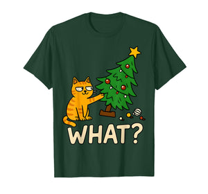 Tabby Cat Xmas Cat Pushing Christmas Tree Over Cat What? T-Shirt