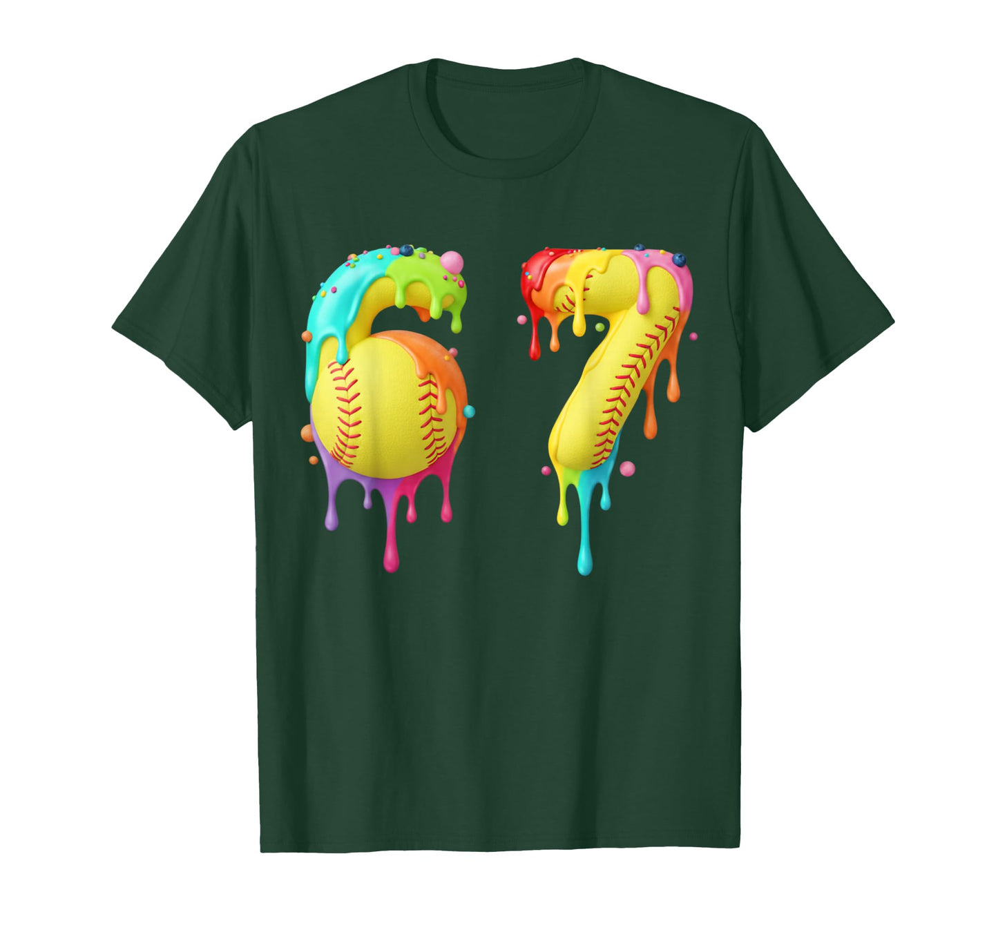 Kids Meme 67 Number Six 6 Seven 7 Ice Cream Drips Softball T-Shirt