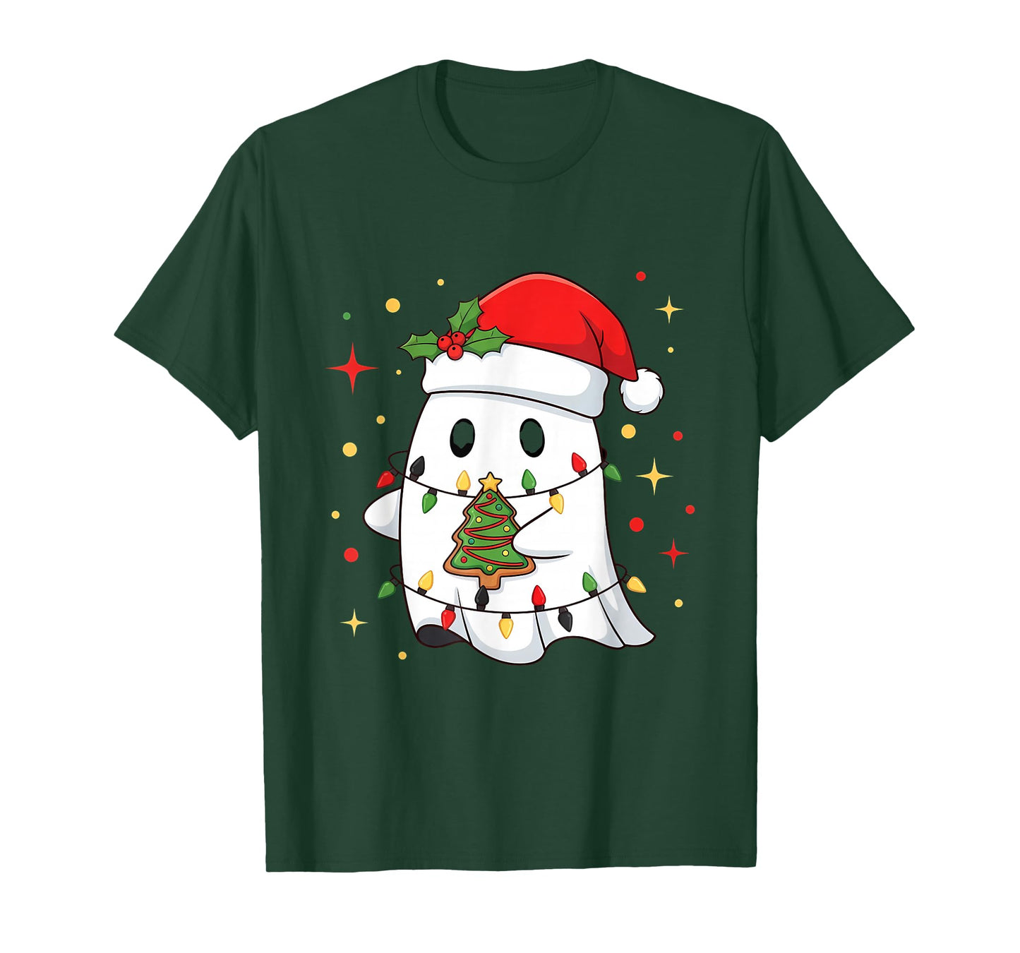 Funny Xmas Kawaii Boo Lights Tree Cake Merry Christmas T-Shirt