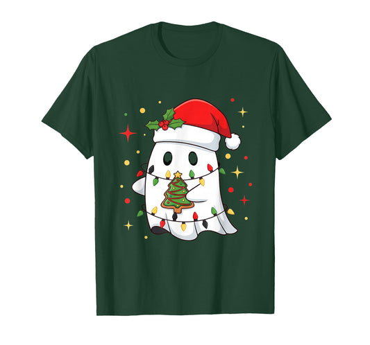 Funny Xmas Kawaii Boo Lights Tree Cake Merry Christmas T-Shirt