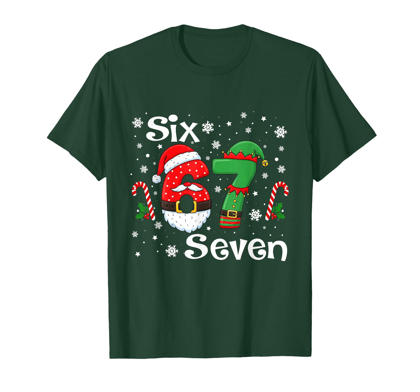 Funny Six Seven 67 Meme 6 7 Elf Santa Christmas Pajamas Kids T-Shirt