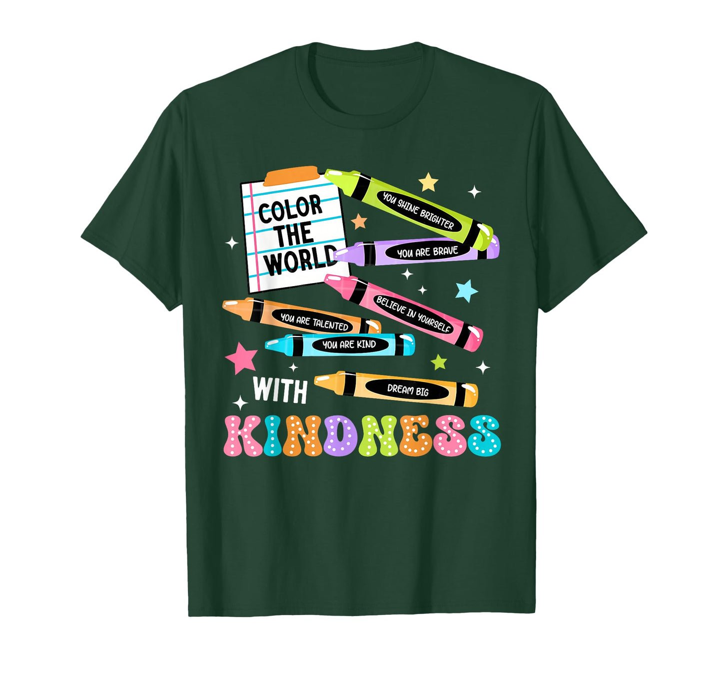 Color The World with Kindness Crayon Positivity Teacher T-Shirt