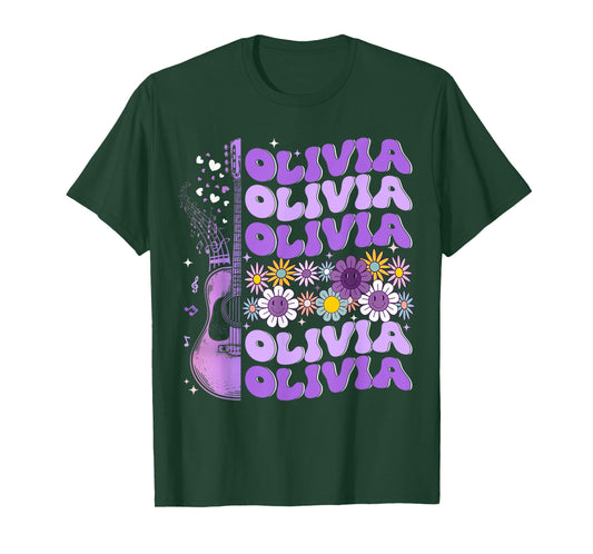 Retro Olivia First Name Personalized Groovy Birthday 80's T-Shirt