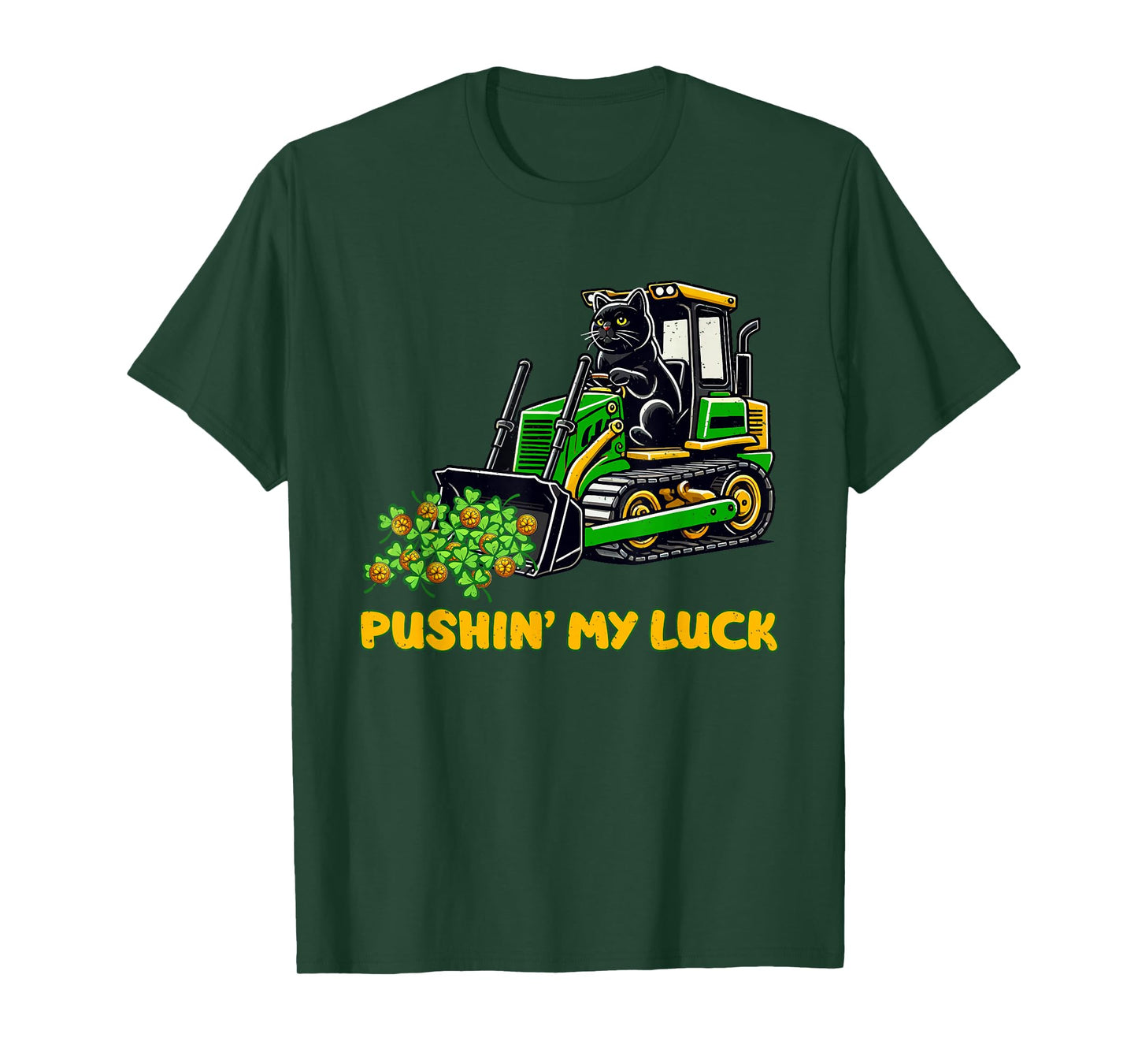 St Patricks Day Funny Pushin My Luck Cat Lover T-Shirt