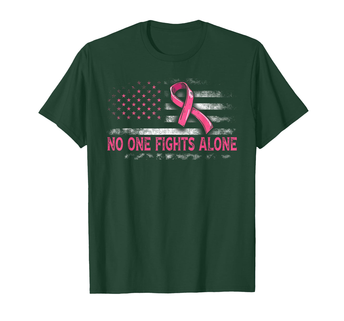 No One Fights Breast Cancer Alone American Flag Pink Ribbon T-Shirt