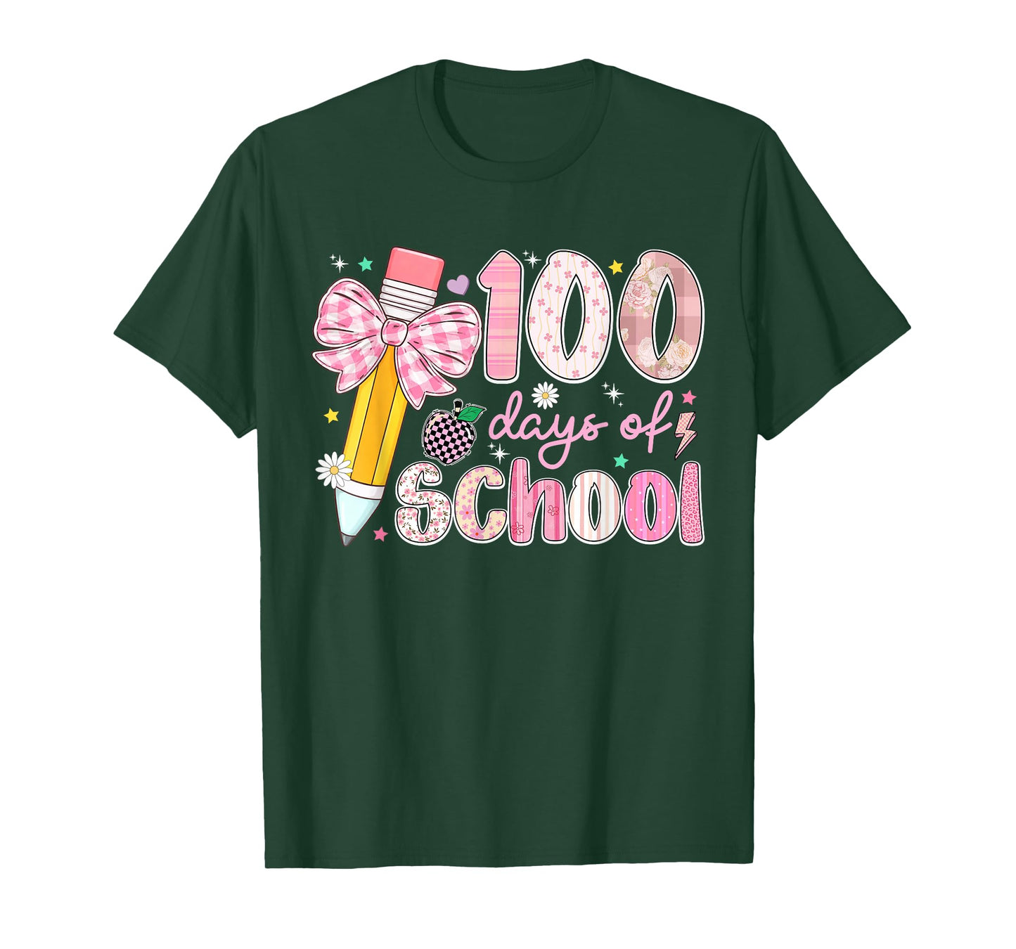 100 Days of School Girls Coquette Bow Pencil 100th Day T-Shirt