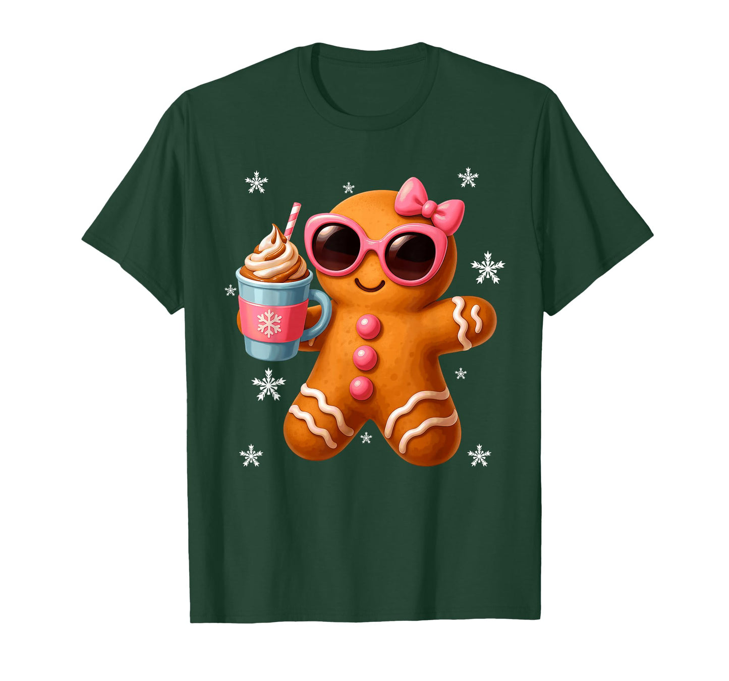 Gingerbread Drinking Hot Chocolate Merry Christmas Girls T-Shirt