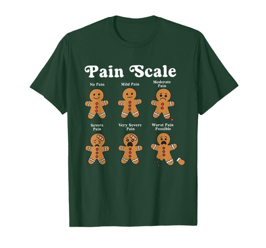 Pain Scale no Pain mild Pain Christmas Nurse Gingerbread T-Shirt