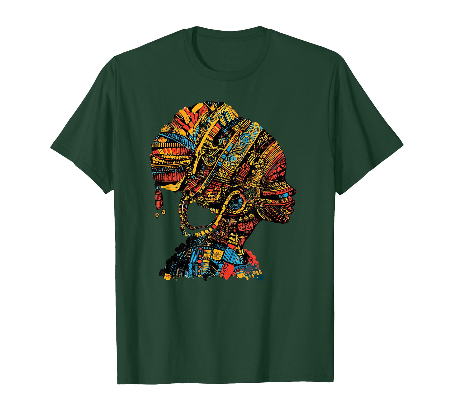 Afrocentric Queen Tribal Profile with Ethnic Patterns T-Shirt