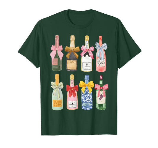 Christmas New Year Champagne T-Shirt Glass Coquette Bottle T-Shirt