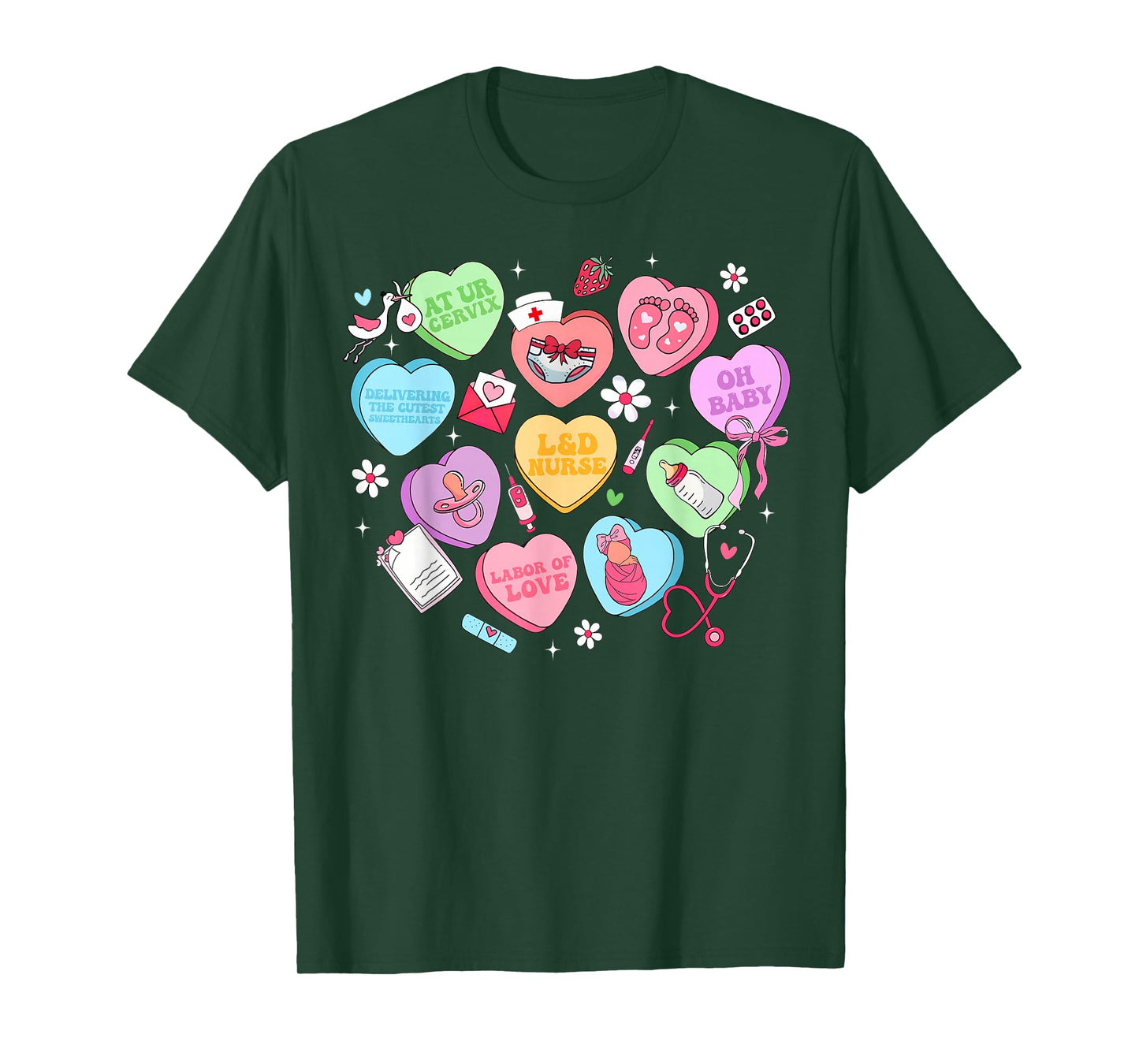 Valentine Labor and Delivery Nurse Heart Girl Women T-Shirt