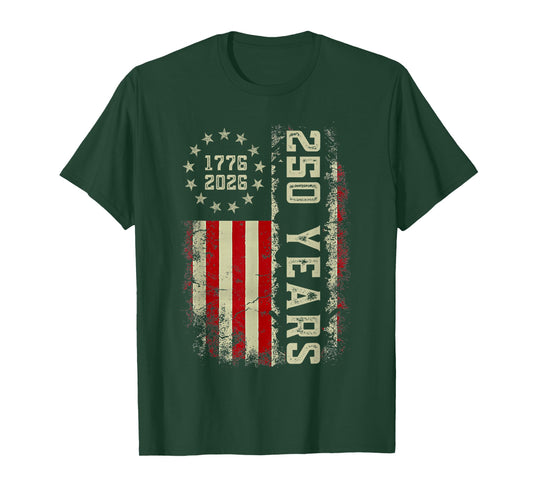 250 Years 1776-2026 250th Birthday USA American Flag Vintage T-Shirt