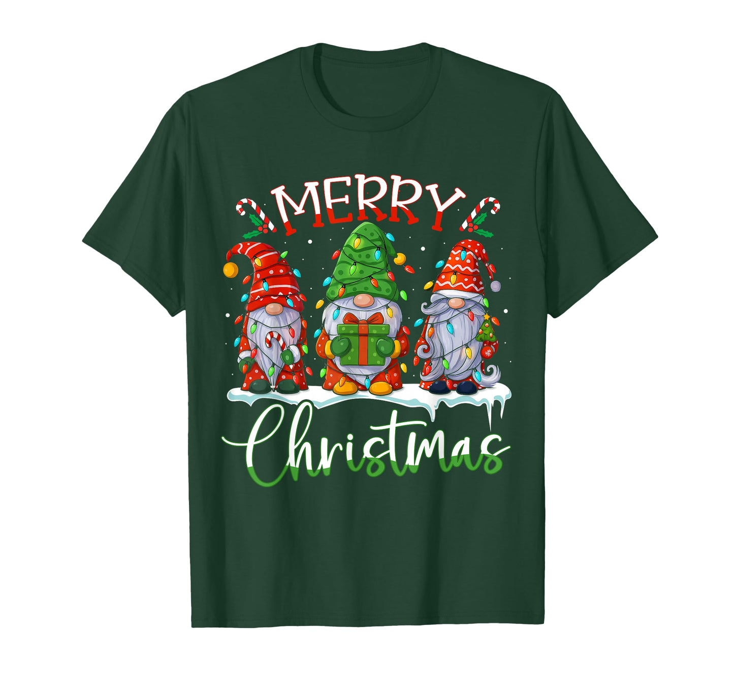 Cute Gnomes Merry Christmas Light Family Gnome Xmas Matching T-Shirt