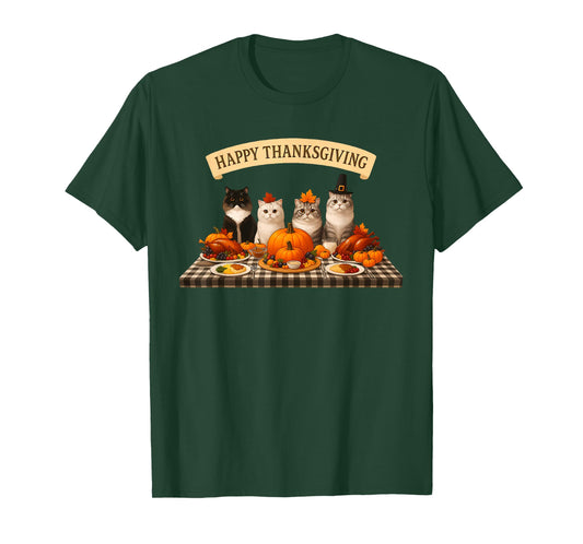 Happy Thanksgiving Cats Dinner Feast Fall Men Women Kids T-Shirt
