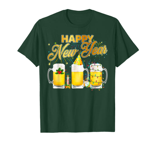 Happy New Year 2026 Glasses of Beer Fireworks New Years Eve T-Shirt