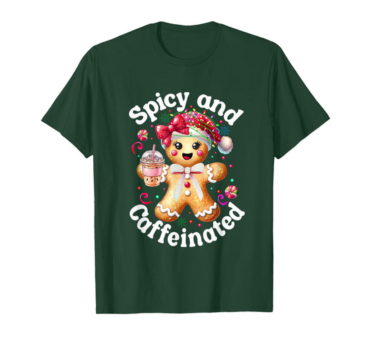 Spicy and Caffeinated Coffee Cute Gingerbread Christmas T-Shirt