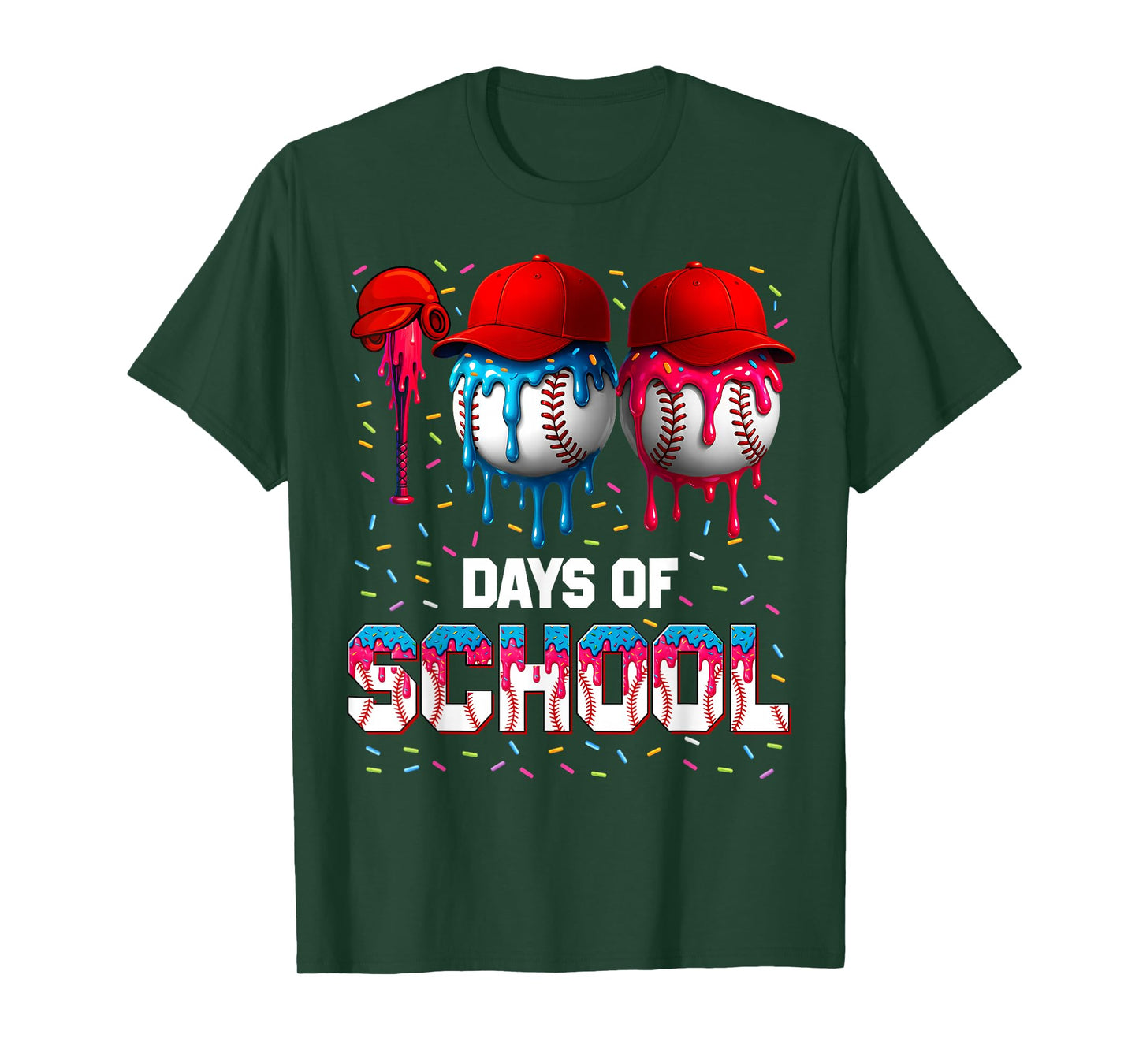 100 Days of School Dripping Baseball 100th Day Teacher Boy T-Shirt
