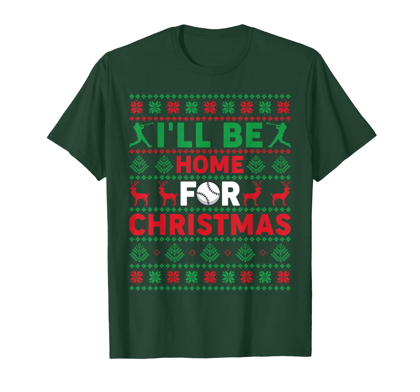 Funny Xmas PJs Women I'll Be Home for Christmas Baseball T-Shirt
