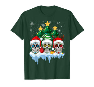 Mexican Calavera Santa Flower Sugar Skull Christmas T-Shirt