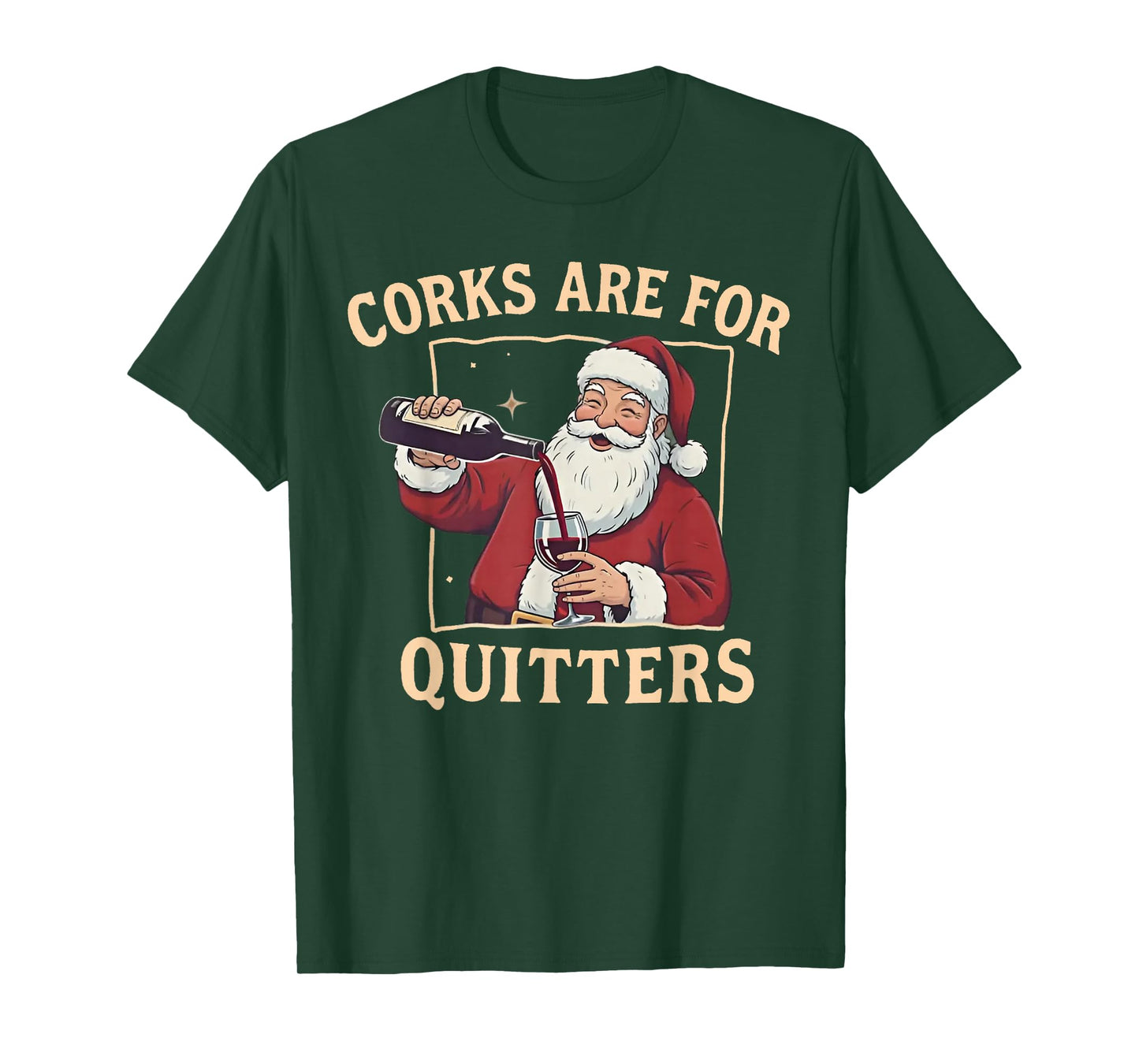 Corks are for Quitters Retro Santa Claus Drinking Christmas T-Shirt