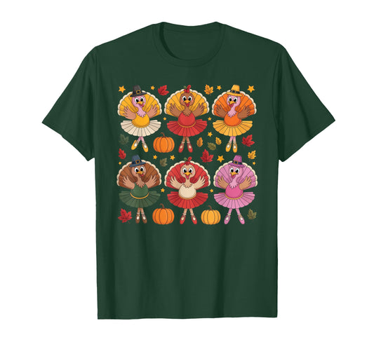 Autumn Ballerinas Dancing Cute Turkey Thanksgiving Girls T-Shirt