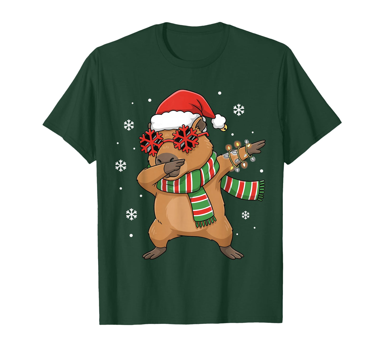 Dabbing Capybara Christmas Santa Hat Funny Holiday Design T-Shirt