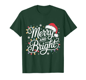 Merry and Bright Lights Red Santa Hat Xmas Family Men Women T-Shirt