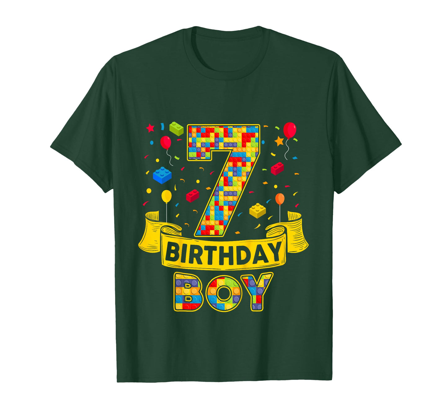 7th Birthday Boy Brick Block Seven Bday 7yr Old Birthday Boy T-Shirt
